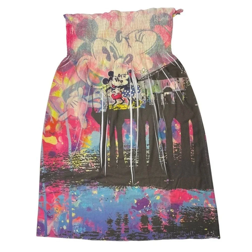 DISNEY Jerry Leigh Smocked Strapless Sun Dress Juniors M (7/9) Multi‎ Resort NWT